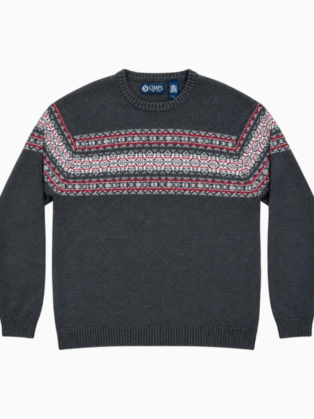 Chaps Men's XL Crewneck Ski Sweater White Red Gray  Classic Chaps crewneck pullo
